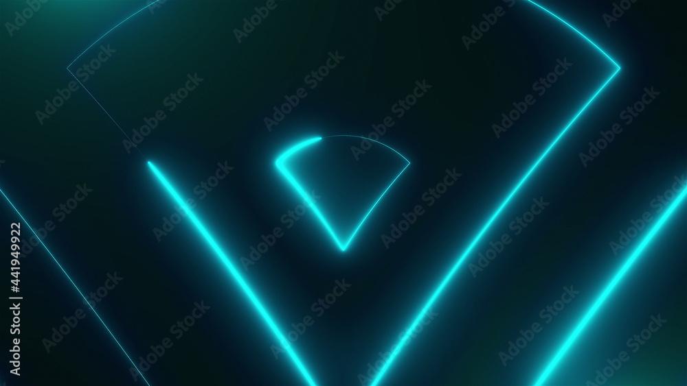 Poster many neon triangles in space, abstract computer generated backdrop, 3d rendering backdround