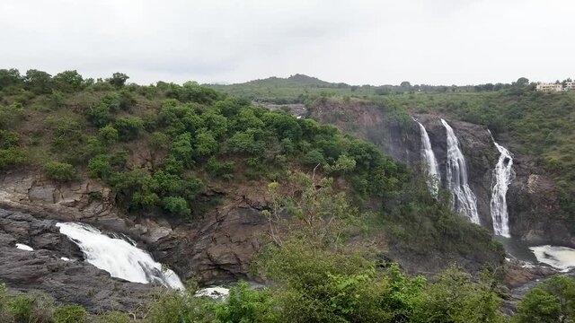 A Bewitching Waterfall in Karnataka, river Cauvery flows through the forests and cascades majestically at Shivanasamudra or Shimsha town in India. 