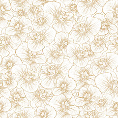 Floral, seamless botanica pattern, orchid flower isolated on white background.  modern monochrome, wallpaper. hand-drawn illustration for textile. art  draw for print wrapping paper. Vector. vintage 