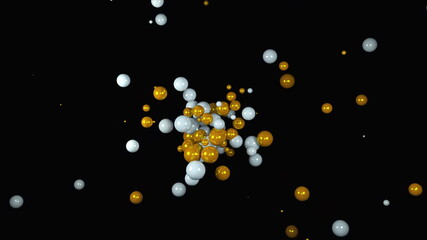 Computer generated shining random balls. 3d rendering of geometric background