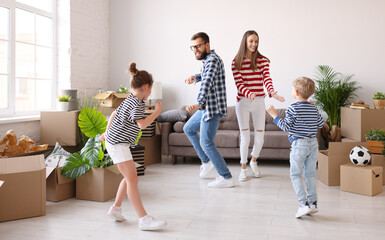 Parents dancing with children during relocation