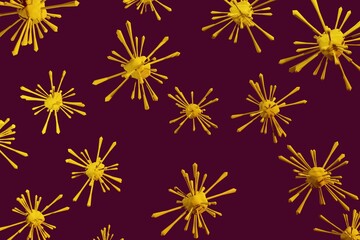 The danger of coronavirus. Indian or British covid 19 stamp. Outbreak of flu or coronavirus flu as a medical pandemic concept with dangerous cells in the form of a 3D render. Background