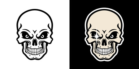 Human skull. Stylized vector Illustration, isolated on white and black background.