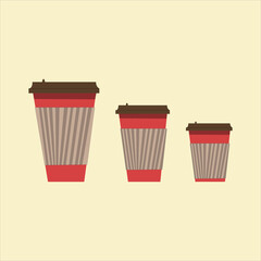 Coffee cups to go with red glasses with brown lids in vector