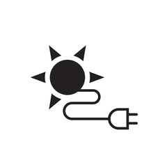 Sun power plug icon, solar energy symbol, black isolated on white background, vector illustration.