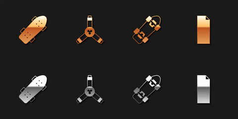 Set Skateboard, Y-tool, and Grip tape on skateboard icon. Vector