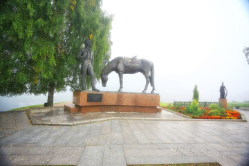Monument horse Vologda, landscape in the Russian city historical center