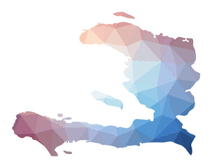 Map of Haiti. Low poly illustration of the country. Geometric design with stripes. Technology, internet, network concept. Vector illustration.
