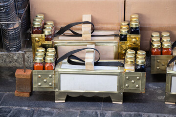 Shoe polisher metal box with the necessary cleaning items