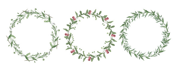 Watercolor hand drawn wildflowers and herbs wreath.