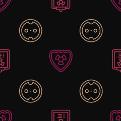Set line Radiation warning document, Electrical outlet and Radioactive shield on seamless pattern. Vector