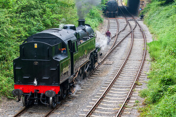 Duffield, Derbyshire, UK, June 22, 2021:Ecclesbourne Valley Railway with Preserved Steam Locomotive 80080 at Duffield Station Shunting in between Railway Services.