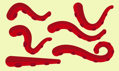 Illustration of several positions of the tentacles of an octopus or kraken that seems to have turned red in color.