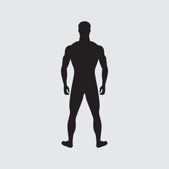 Standing man. Black male silhouette isolated. Male gender. Human body figure. Adult man of normal weight. Back view. Unknown person. An impersonal character. Vector illustration. EPS 10 format