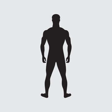Standing man. Black male silhouette isolated. Male gender. Human body figure. Adult man of normal weight. Back view. Unknown person. An impersonal character. Vector illustration. EPS 10 format