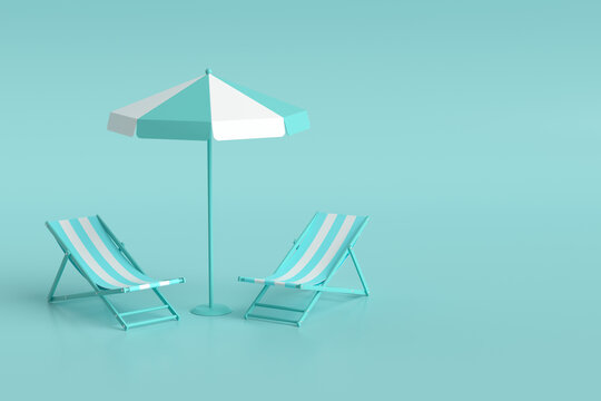 3d Rendering Beach Chair And Umbrella