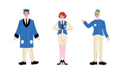 Hotel Staff Character in Uniform with Doorman and Concierge Vector Set
