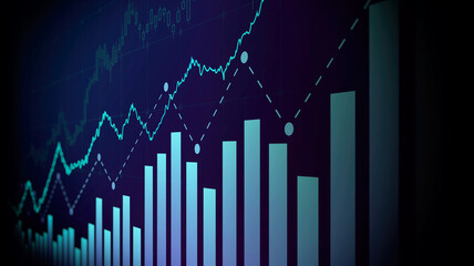 Financial graph with up trend line price chart in stock market on blue color background
