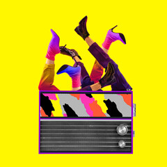 Contemporary art collage. Inspiration, idea, trendy urban magazine style. Composition with human...