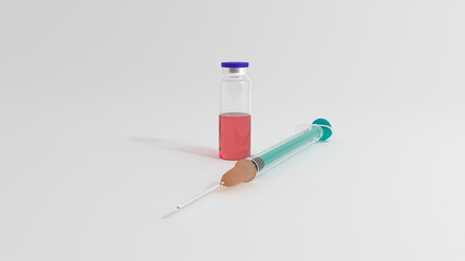 Syringe and container with medicine on a gray background. Vaccination.