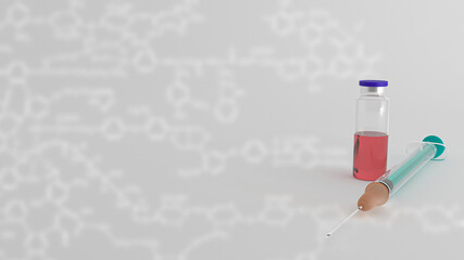 Syringe and container with medicine on a gray background. Vaccination.