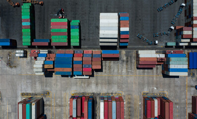  Logistic business, import export shipping, Aerial view Container international shipping