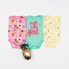 Baby Fashion; Rompers female baby clothes in different colors.