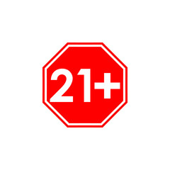 21+ age limit red octagonal vector sign