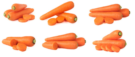 collection of fresh carrots isolated on white background