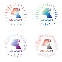 Kuwait low poly sunburst set. Logo of the country in a geometric polygonal style. Vector illustration.