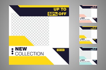 New set of editable minimal banner templates. Suitable for social media posts and web or internet ads. Vector illustration with photo college.