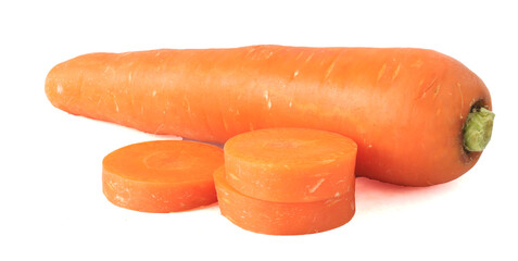 Fresh Carrots with sliced isolated on white background.