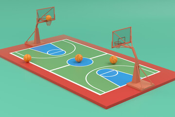 Naklejka premium 3d rendering bastetball court and hoop
