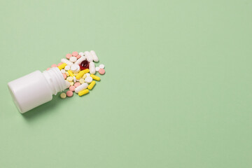 Pills in White Medicine Bottle Pills Background Copy Space Banner