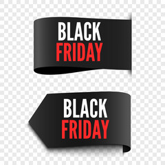 Two black friday sale tags. Black labels. Vector illustration.