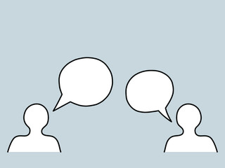 Two people are talking. Blank face and blank speech bubble for communication concept.