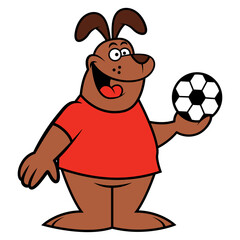 Cartoon illustration of a Dog wearing soccer ball jersey and holding a soccer ball, suitable for mascot or sticker for soccer ball championship league of kids