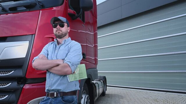 June 6, 2021. Krakow, Lesser Poland. Caucasian Euro Semi Truck Driver