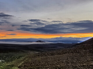Sunrise over high plateau between Arequipa and Colca Canyon, Peru