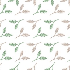 Pastel Green and Cream Colors Decoration Leaves Vector Seamless Pattern