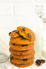 Pumpkin cookies with chocolate. Selective focus.