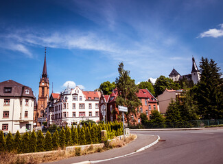 Fototapeta na wymiar Panorama Mylau Vogtland Saxony East Germany