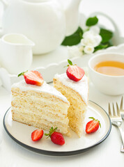 raspberry and cream cake. Selective focus.