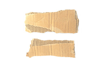 Recycled paper craft stick on a white background. Brown paper torn or ripped pieces of paper isolated on white background.