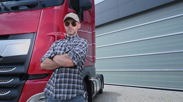 Proud Trucker and His Brand New Semi Truck Tractor