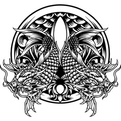 Dragon Koi Fish Japan Ornaments Silhouette