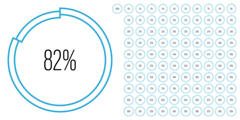 Set of circle percentage diagrams meters from 0 to 100 ready-to-use for web design, user interface UI or infographic with line concept - indicator with blue
