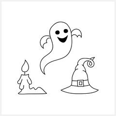 Doodle halloween set icon isolated on white. Hand drawing line art. Sketch vector stock illustration. EPS 10