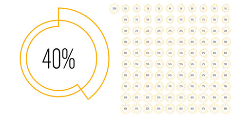 Set of circle percentage diagrams meters from 0 to 100 ready-to-use for web design, user interface UI or infographic with line concept - indicator with yellow