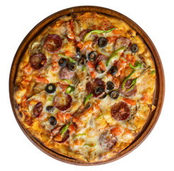 Mixed pizza isolated on white background